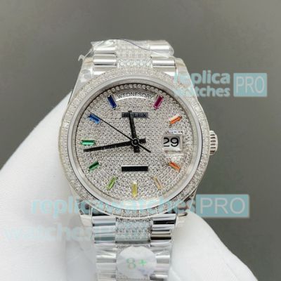 8+ Factory Swiss Replica Rolex President Day-Date Gain Weight Diamond-paved Dial Watch 